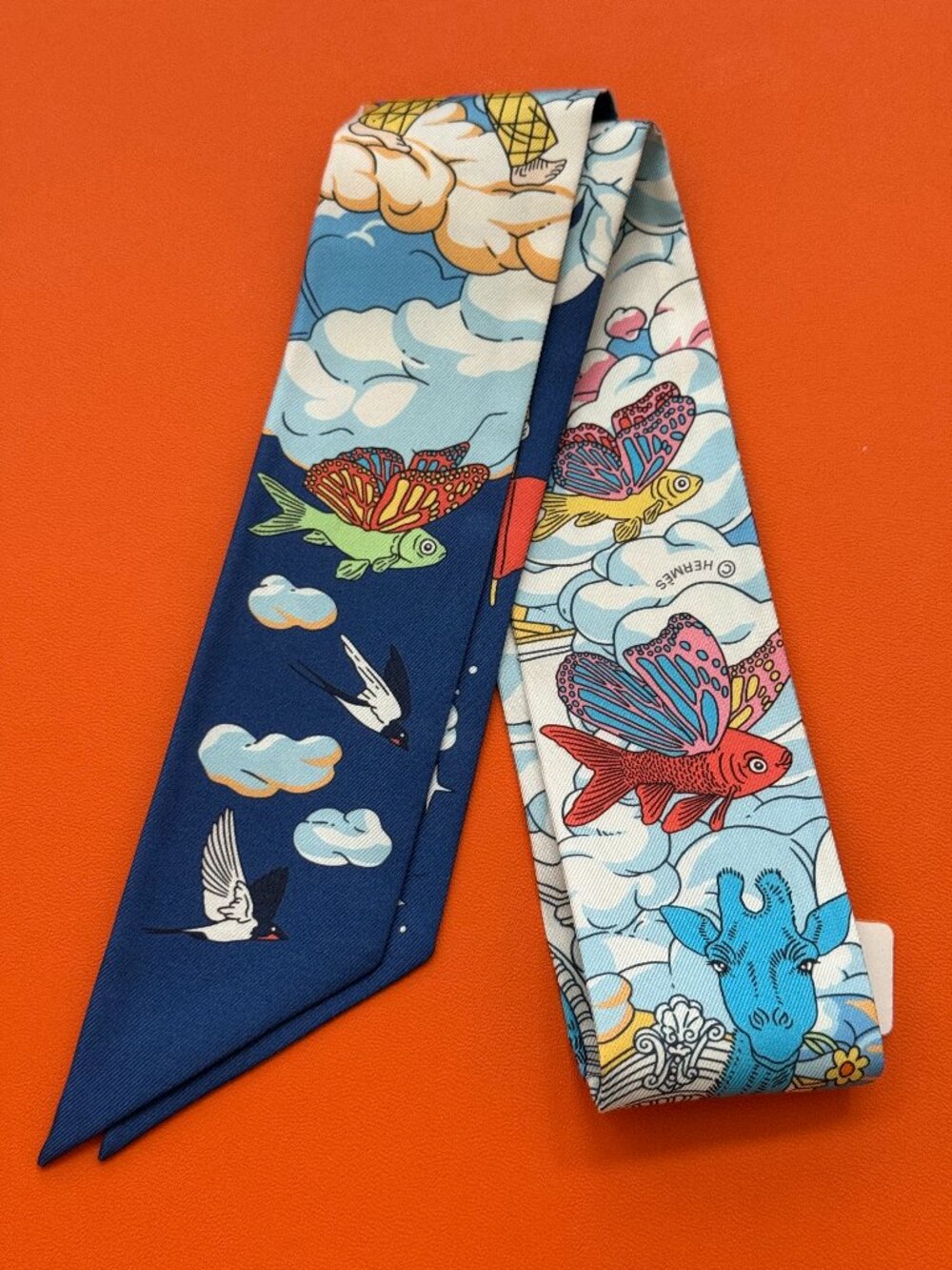 Hermes Twilly Sur Mon Nuage Blue Silk Scarf - Picture 5 of 6